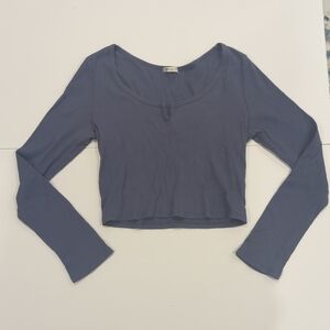 Bozzolo Dusty Slate Blue Long Sleeve Crop Top - Women's Small Per Measurements